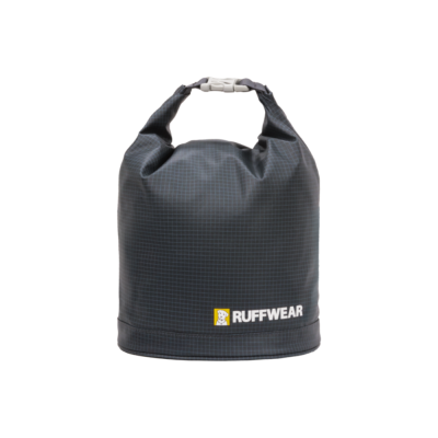 Saco impermeável cinzento escuro com padrão de grelha fina e logótipo RUFFWEAR