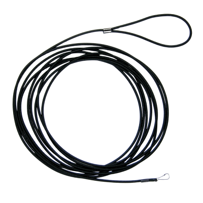 Cabo de aço preto enrolado com ponta de laço e terminal metalizado