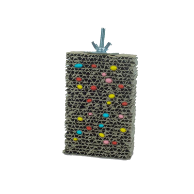 Espuma cinzenta ondulada com buracos coloridos e laço azul