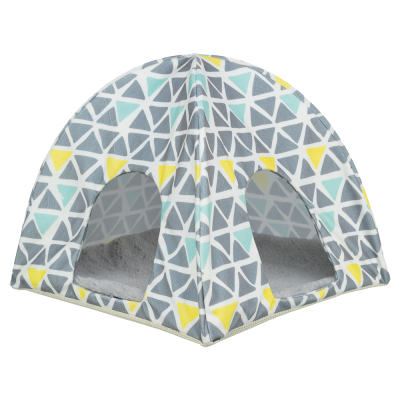 Tenda triangular colorida para animais de companhia com duas aberturas