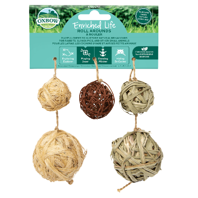 Brinquedo natural OXBOW Enriched Life Roll Arounds com bolas penduradas de fibra natural