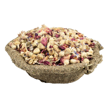 Recipiente com flores secas coloridas