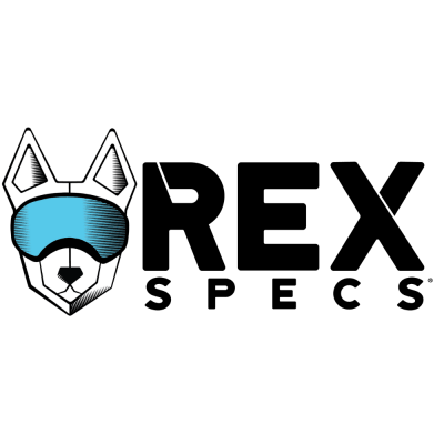 Logótipo de cão branco com óculos azuis