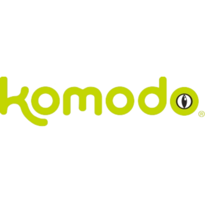Logótipo da palavra komodo em verde-lima com olho no último o