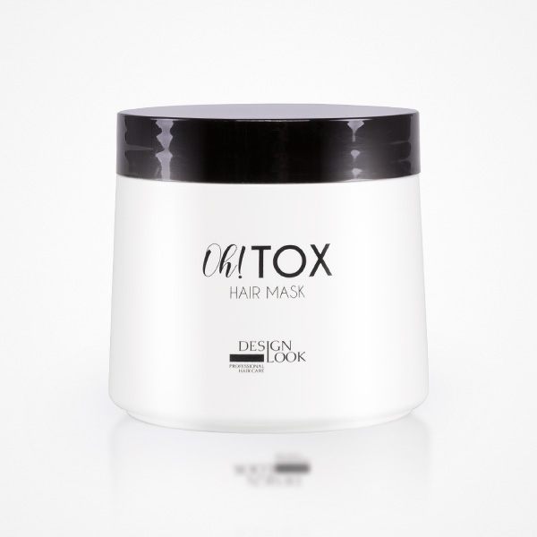 Design Look Oh! Tox Máscara Capilar Regeneradora com Efeito Botox 300ml Frasco branco com tampa preta de máscara capilar