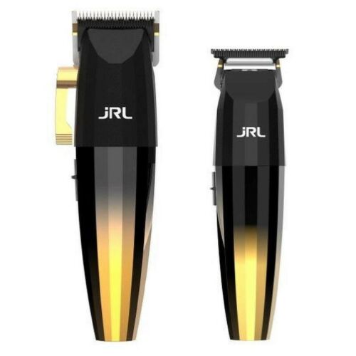 jRL Combo Clipper + Trimmer Gold 2022 Duas máquinas de cortar cabelo pretas e douradas da marca JRL