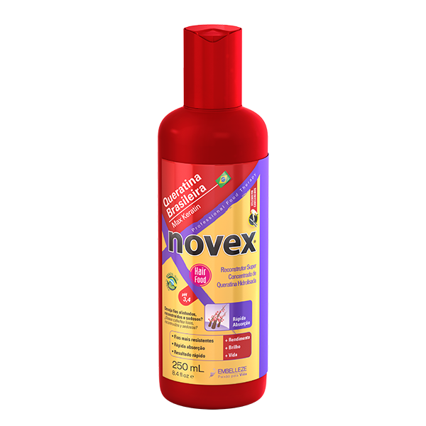 Novex Queratina Líquida Max Keratin 250ml Frasco vermelho de condicionador Novex Queratina Brasileira