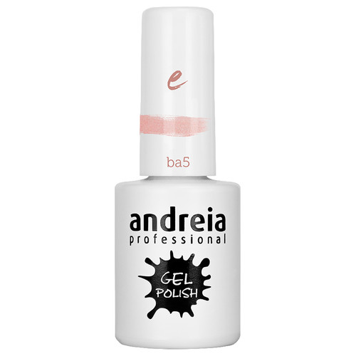 AndreiaProfissional Verniz de Gel Ba5 10.5ml Frasco branco de verniz gel para unhas andreia professional com texto preto e selo GEL POLISH