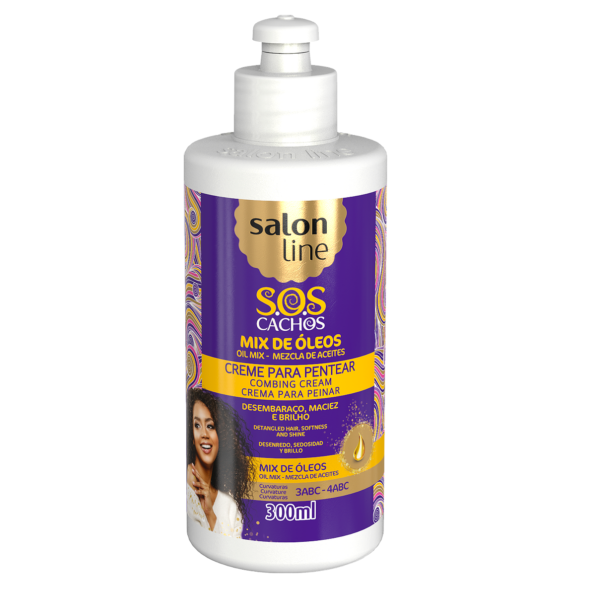 Salon Line SOS CREME PENTEAR MIX OLEOS NUTRITIVO 300ML Frasco branco com creme para pentear Salon Line SOS Cachos 300ml
