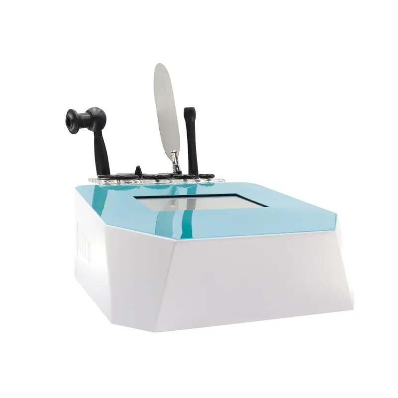 Italian Design Radiofrequência Excellens Pro Dispositivo electrónico blanco con tapa azul y accesorios