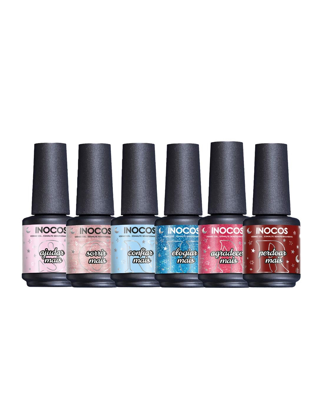 Coleção Verniz Gel Inocos A Million Dreams Seis frascos de verniz para unhas Inocos em várias cores com texto em português