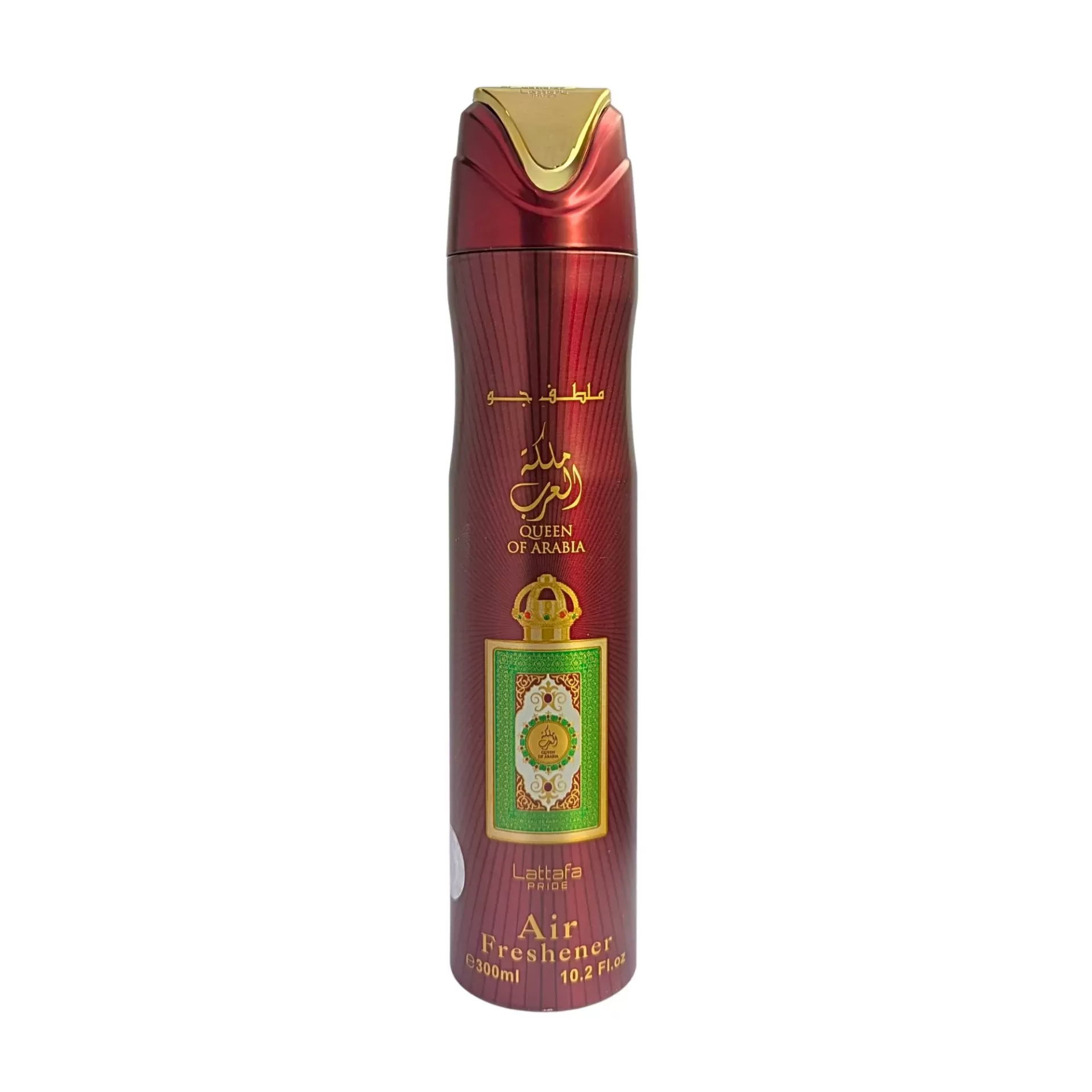 Lattafa Queen Of Arabia Air Freshener 300 ml Frasco vermelho metálico com tampa dourada aromatizador ambiente Lattafa Pride Queen of Arabia
