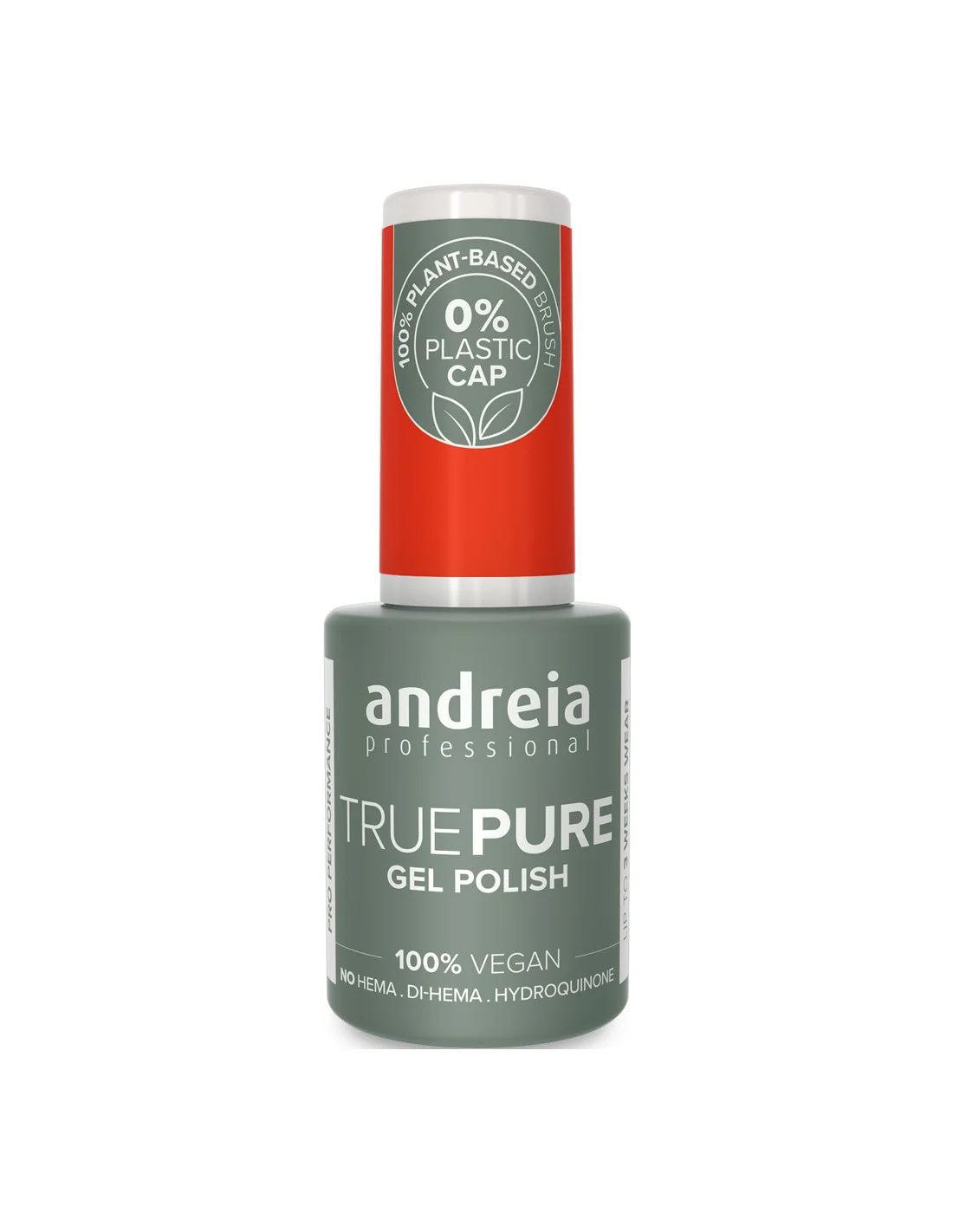 Andreia True Pure Gel Polish 0% Plastic T47 10.5ml frasco de verniz gel profissional andreia TRUE PURE em cinzento e vermelho com tampa 100% PLANT-BASED