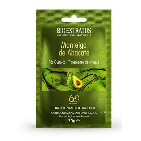 Bioextratus Pós Quimica Tratamento Choque 30 grs Embalagem verde do produto Manteiga de Abacate BIO EXTRATUS de 30g