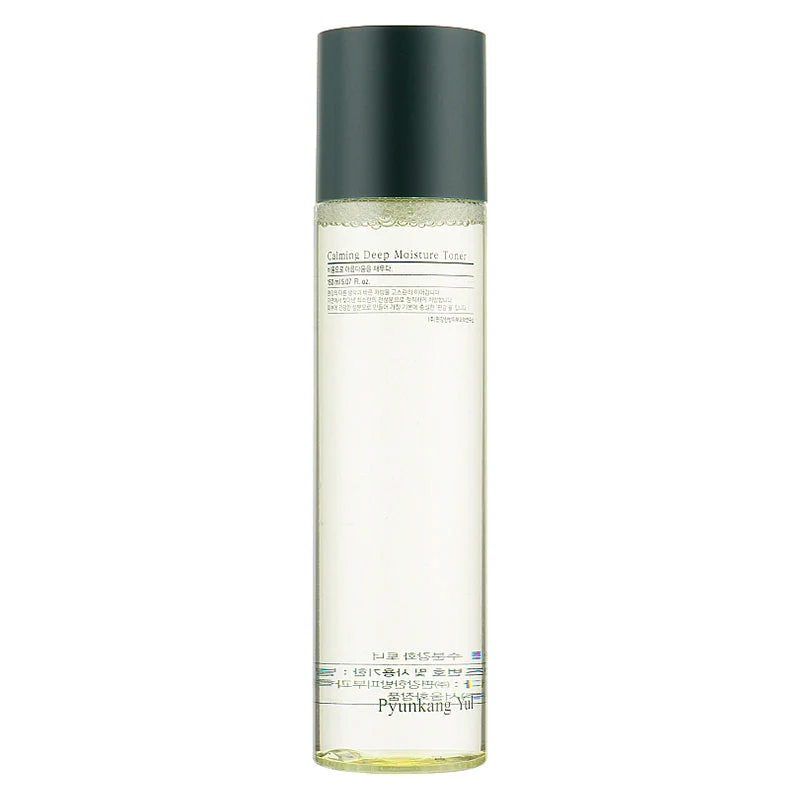 Pyunkang Yul Calming Deep The Moisturizing Toner 150 Ml Frasco de toner Calming Deep Moisture transparente com tampa preta