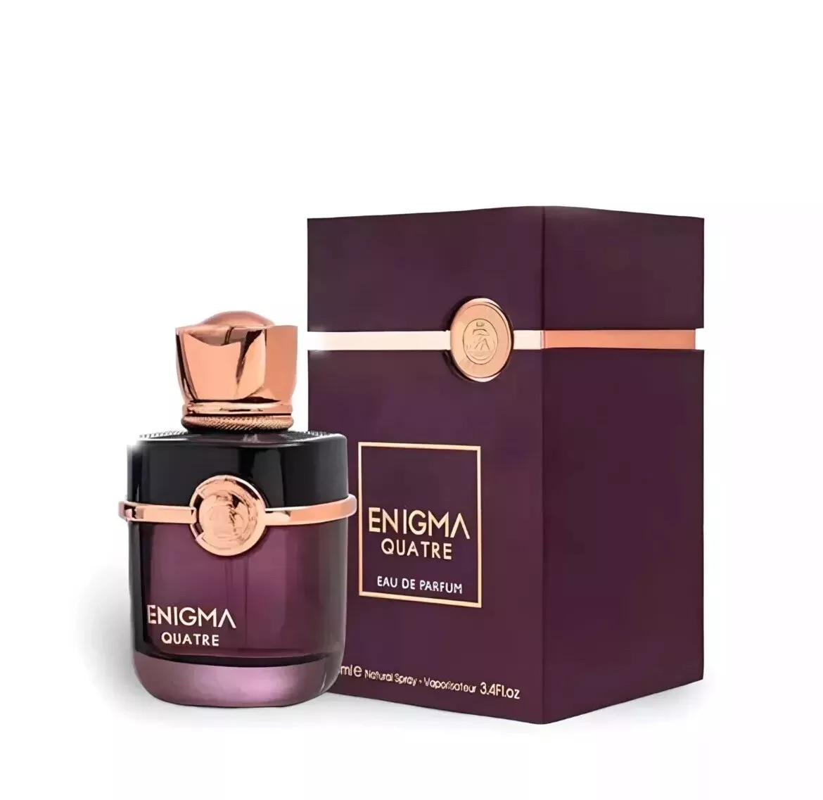 Enigma Quatre Eau De Parfum 100ml - Maison Alhambra Perfume ENIGMA QUATRE com caixa roxa e detalhes dourados