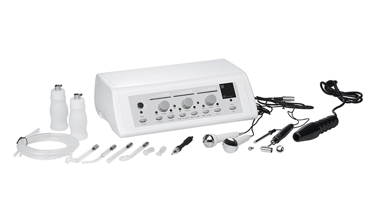 Aparelho de estética branco com acessórios diversos