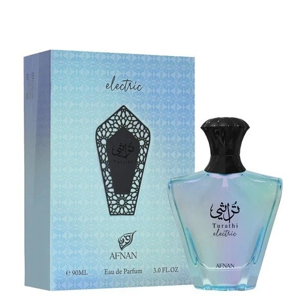 Turathi Electric Afnan Compartilhável 90ml Perfume Turathi Electric da Afnan com frasco azul e caixa azul