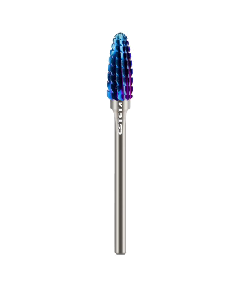 Fresa Tungsténio Blue Left Granada Esteta Remoção Média Broca rotativa para unhas azul e roxa com haste prateada ESTELLA