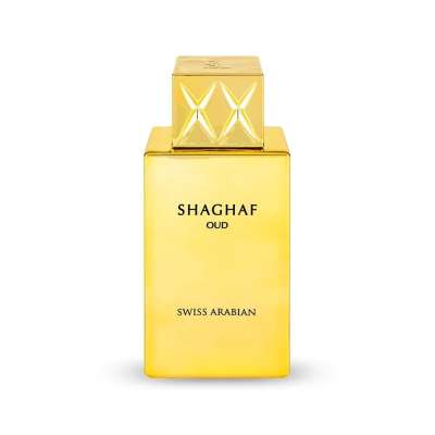 Swiss Arabian Shaghaf Oud Eau De Parfum 75ml Frasco dourado de perfume Shaghaf Oud da Swiss Arabian