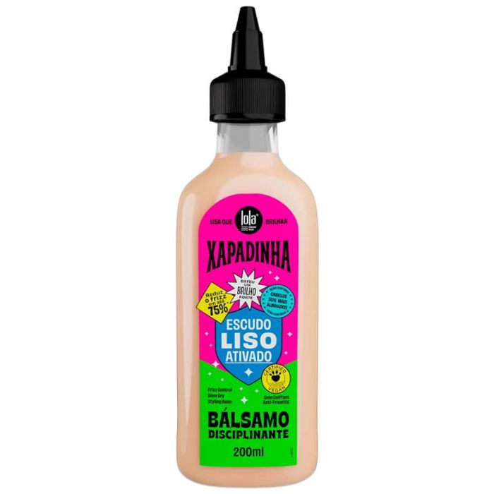 LOLA XAPADINHA BÁLSAMO DISCIPLINANTE 200ML Frasco de bálsamo disciplinante Xapadinha de 200ml com rótulo colorido