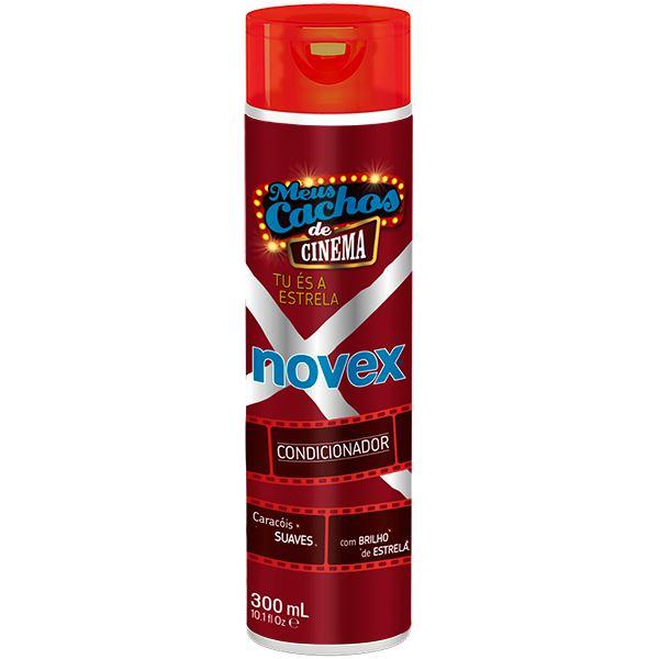 Novex Condicionador Meus Cachos de Cinema 300ml Condicionador Novex Meu Cacho de Cinema com tampa vermelha e rótulo vermelho com texto