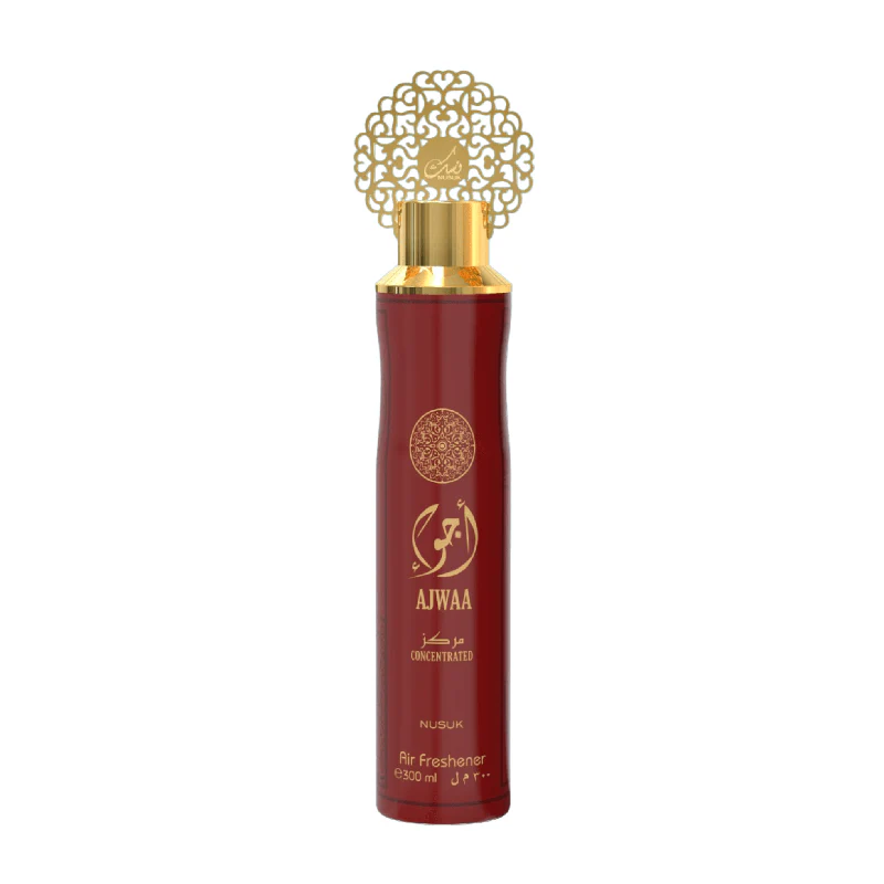 Nusuk Air Freshener Ajwa Oud Red 300ml Frasco vermelho e dourado de purificador de ar AJWAA
