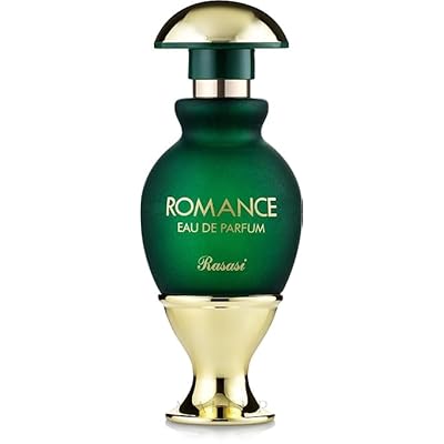 Rasasi Romance Eau de Parfum 45ml Feminino Frasco de perfume verde escuro com tampa e base douradas