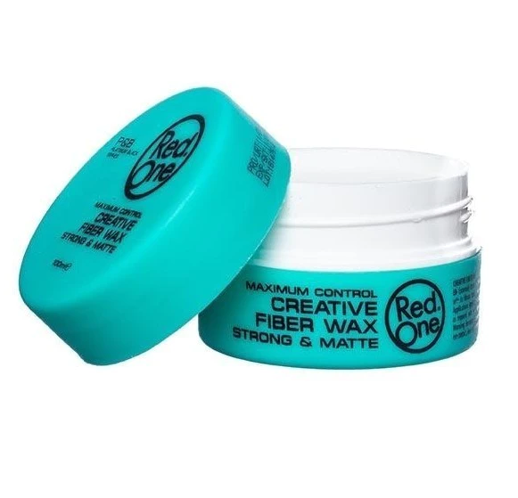 RedOne Creative Fiber Wax Pote aberto de cera para cabelo azul turquesa com tampa ao lado