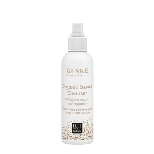 GESKE Produto de Limpeza para Dispositivos 150ml Frasco branco de spray de limpeza orgânica para dispositivos GESKE com rótulo detalhado em dourado e preto.