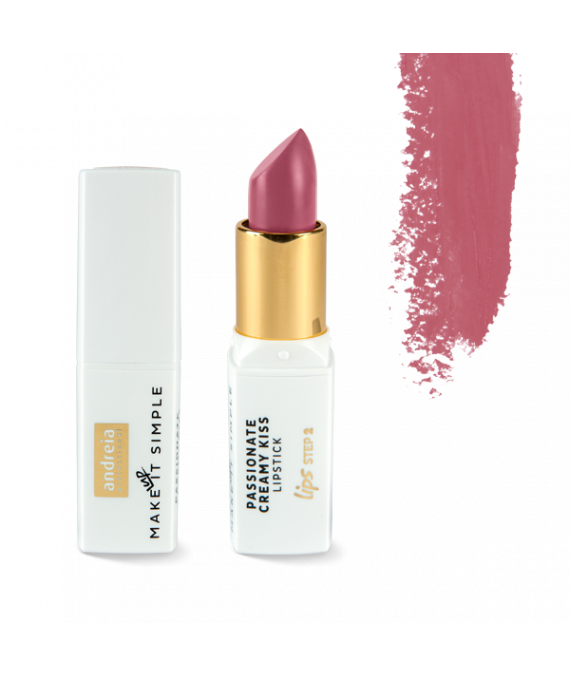 Andreia Lips PASSIONATE CREAMY KISS ? Lipstick 06 Cupcake Batom cremoso rosa antigo andreia com embalagem branca e texto preto e amarelo