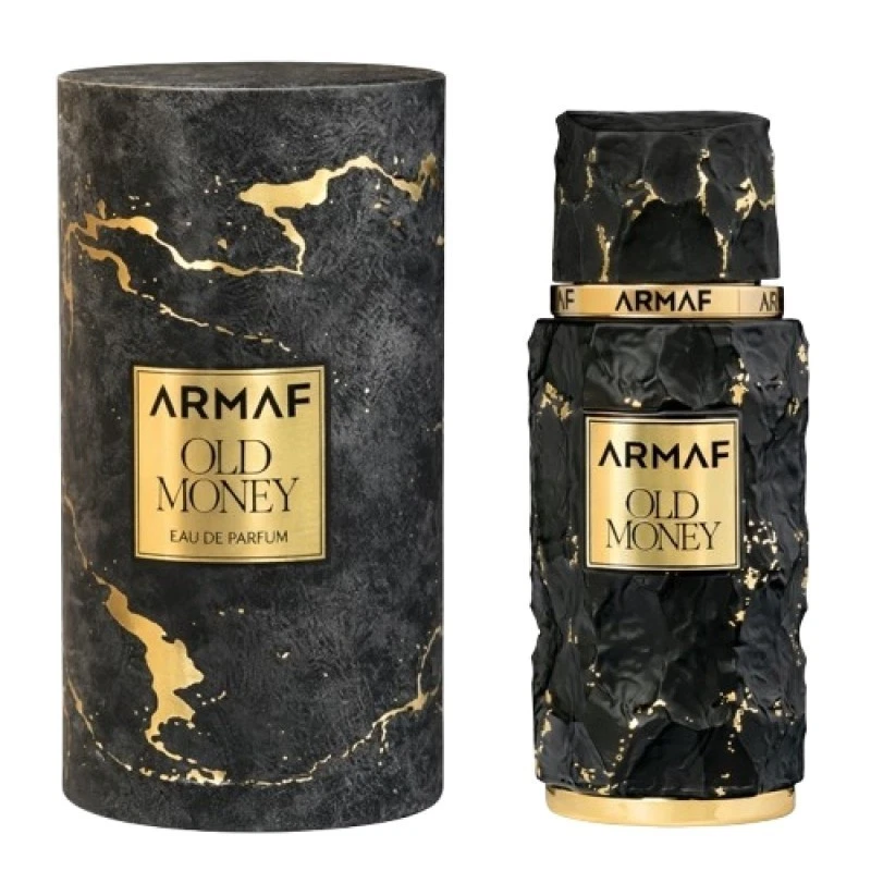 Armaf Old Money Eau De Parfum For Men 100 Ml Frasco e caixa cilindrica preto e dourado de perfume Armaf Old Money