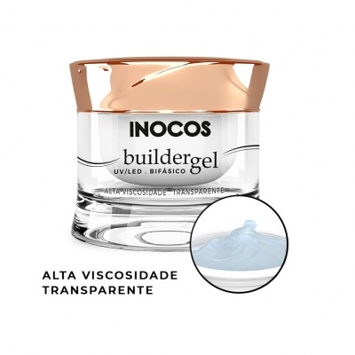 Frasco de gel para unhas Inocos Buildergel bifásico transparente com tampa dourada