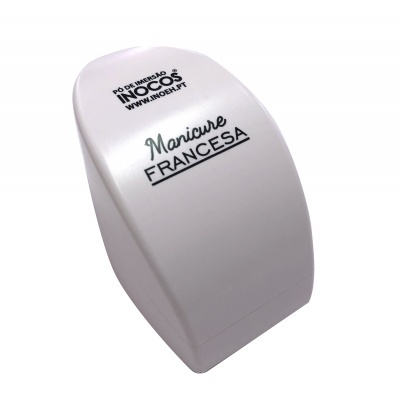 Dispositivo branco para manicure francesa com texto impresso
