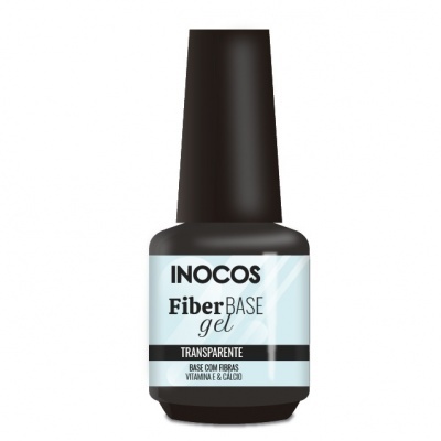 Frasco de verniz Inocos Fiber Base gel transparente com tampa preta