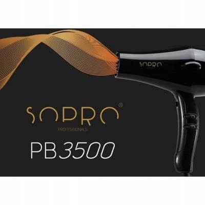 Secador de cabelo preto SOPRO PB3500 com ondas alaranjadas ao lado