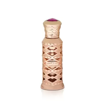Frasco decorativo dourado com pedra rosa e padrão em losangos