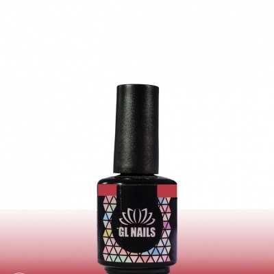 Frasco de verniz de unhas GL NAILS com padrão triângular colorido sobre fundo preto