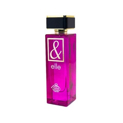 Frasco de perfume roxo com tampa preta e dourada e texto branco