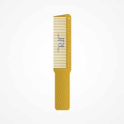 Pente amarelo com cabo texturizado e logótipo preto
