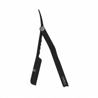 Navalha preta dobrável para barbear com texto LEVEL