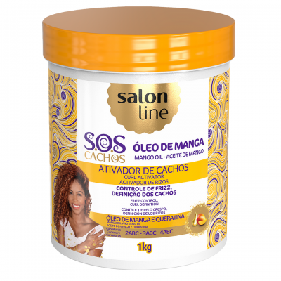 Recipiente de ativador de cachos Salon Line com tampa laranja e rótulo colorido