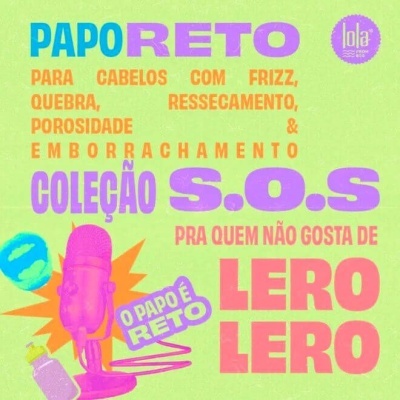 Texto colorido sobre cuidados para cabelos numa imagem com ilustrações de microfone, frasco e pincel