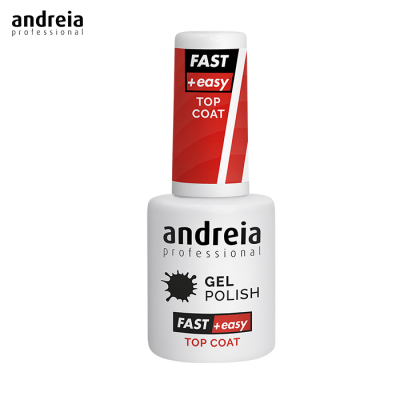 Frasco branco de verniz gel para unhas com tampa vermelha e branca da marca andreia professional