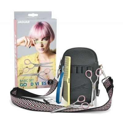 Conjunto básico Jaguar para cabelo com tesouras, navalha, pente e bolsa preta