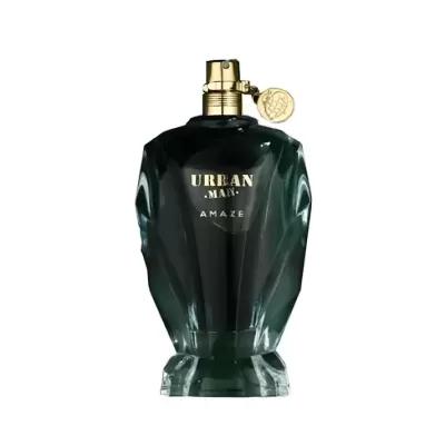 Frasco de perfume Urban Man Amaze verde escuro com tampa dourada