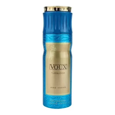 Frasco de perfume turquesa com rótulo dourado
