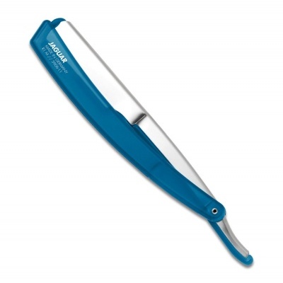 Navalha de barbear com cabo azul e lâmina metálica