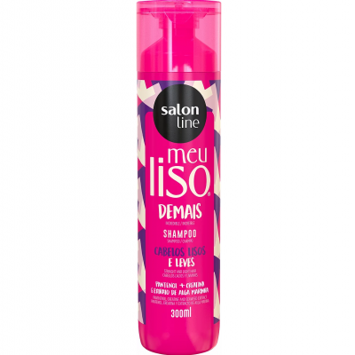 Frasco rosa de shampoo Salon Line Meu Liso Demais para cabelos lisos e leves