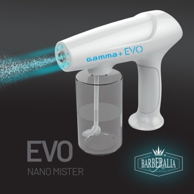 Pulverizador branco Gamma+ EVO com depósito transparente e névoa azul